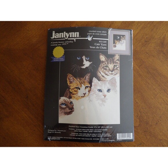 Vtg 1998 Cats' Eye Janlynn Counted Cross Stitch Kit #13-249 New Kitten Kitty USA - Picture 2 of 8